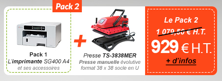 Pack 2 : Pack 1 (L’imprimante SG400 A4 et ses accessoires) + Presse TS-3838MER Presse manuelle évolutive format 38 x 38 socle en U - 929 € H.T. au lieu de 1 079,50 €