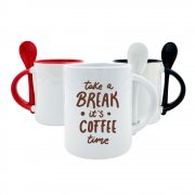Mugs bicolores droits avec cuillère intégrée à l'anse - Sublimation